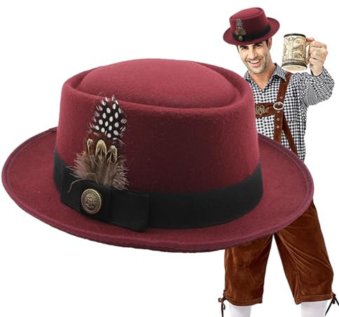Costume da cappello da Oktoberfest da uomo, in melone nero, con piume, per Oktoberfest