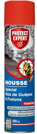 PROTECT EXPERT Aérosol Anti-Guêpes & Frelons - Mousse - 600ml | Jet Longue Portée - Traitement à Distance - Pulvérisation Jusqu'à 3m - Action Choc & Foudroyante - GUEPMOUS600N