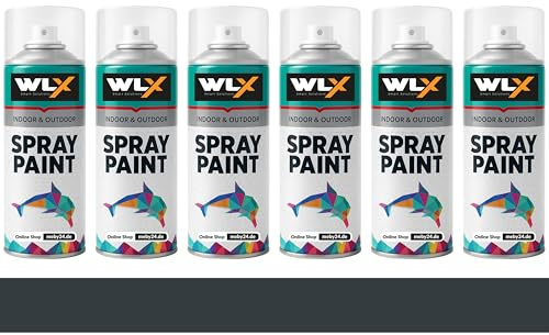 WLX Sprayfarben-Set. 6 Dosen x 400 ml. Schnelltrocknende Sprühdose. Sprühfarbe, Sprühlack, Lackspray, Graffiti-Farbe, Spraydose. RAL-Farbe. Glänzend (6x Anthrazitgrau)