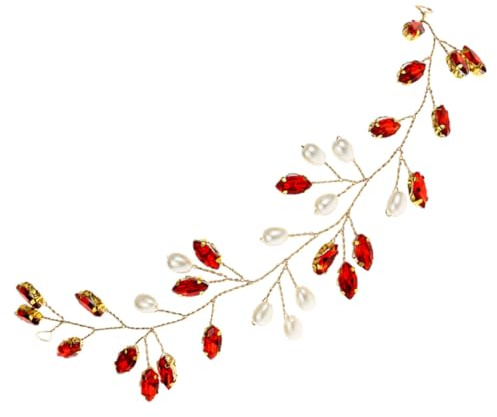 TOPPERFUN Vigne de Cheveux Mariage en Perles et Strass Rouges Accessoire de Coiffure Nuptiale Délicat Bandeau Souple Ornementé pour Mariée et Fêtes Élégantes