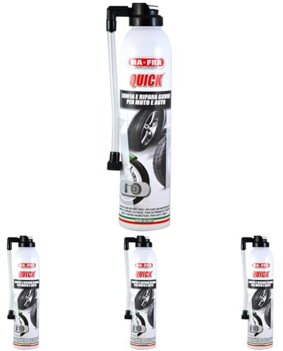 MAFRA, Quick, Gonfia e Ripara le Gomme Forate di Auto e Moto, Adatto a Pneumatici con e Senza Camera d'Aria, Facile da Trasportare, Bomboletta da 300ml (Confezione da 4)