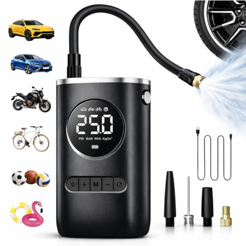Gonfleur Pneus Voiture Sans Fil 150 PSI, Compresseur à Air Portatif 4000 mAh, Gonflage Rapide, Mini Pompe Électrique USB-C LED, Arrêt Automatique, 4 Modes (Voiture/Moto/Vélo/Ballons)