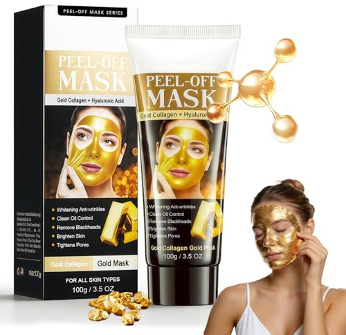 Masque Peel Off Or Collagène 100g, Élimination Points Noirs, Nettoyage des Pores, Contrôle du Sébum, Masque Visage Pelable Peau Grasse et Mixte