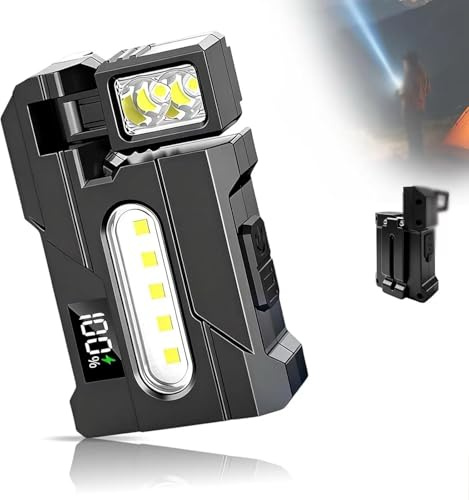 Magnetic Rechargeable Mini EDC Flashlight Torch, Super Bright Mini Small Torches 270° Rotatable Magnet 400 Lumens Bright 3 Modes Dual Light IP68 Waterproof 1200mah Pocket Flashlights Camping Hiking