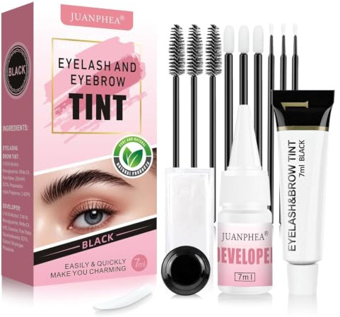 Eyelash and Eyebrow Color Kit, Professional Instant Black Lash & Brow Color Kit, Easy to Use with Natural Results, Fuller & Defined Eye Brow & Eye Lash Coloring DIY Set for Beginner Salon Beauty 7ml