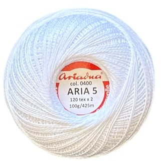 Häkelgarn Filethäkelgarn ARIA 5 / 100g / 100% Baumwolle/mercerisiert (Weiß, 1 Rolle - 100g / 425m)