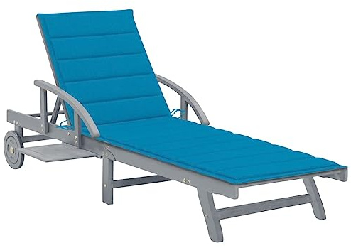 Boltkex Sonnenliege Gartenliege Akazie Massivholz mit Auflage verstellbar klappbar Rollliege für Terrasse Balkon Pool Outdoor mit Rückenlehne und Armlehne, wetterfest, inklusive Polster blau