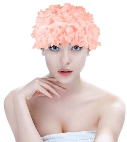 ibasenice Cuffia da Bagno Donna Rosa Fiore 3d in Nylon, Elastica e Traspirante, per Festa e Piscina, Adatta per Chioma Lunghi