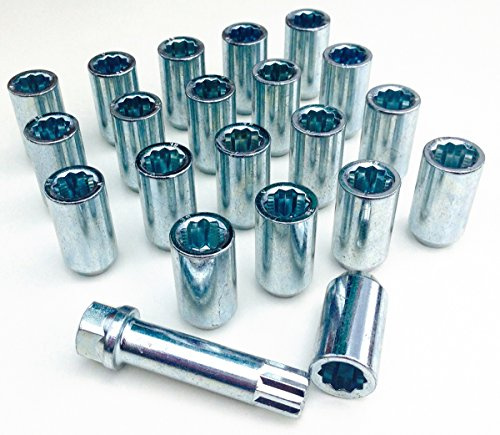 Alloy wheel nuts slim fit Tuner style, Zinc plated M12x1.25 (M12 x 1.25) Taper seat, 17mm hex Star Key. Set of 20 wheel nuts