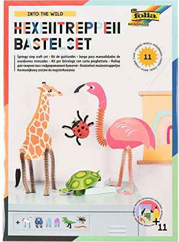 folia 21901 - Bastelset Hexentreppen-Tiere, Set für 11 Figuren, 262 Teile - ideal für Kinder zum Erstellen lustiger Figuren aus Papier