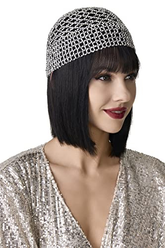 BABEYOND 1920s Beaded Cap Headpiece Belly Dance Cap Exotic Cleopatra Headpiece for Gatsby Themed Party (Silver)