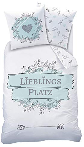 MTOnlinehandel LIEBLINGSPLATZ Bettwäsche 135x200 Baumwolle · Bettwäsche-Set · Teenager & Erwachsene, Blumen, Bettwäsche mit Herzen - Kissenbezug 80x80 + Bettbezug 135x200 cm - 100% Baumwolle