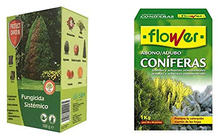 PROTECT GARDEN Fungicida sistémico Aliette WG para cesped y coniferas, 500gr, Verde Agua, 500 Gramos + Flower 10518 10518-Abono coníferas y arbustos, 1 kg, No Aplica, 7x18x25.5 cm