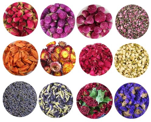 TooGet Fiori Secchi ed Erbe Accessori Decorazioni Fiori Naturali 12 Sacchetti Set Fiori Secchi Per Bombe da Bagno