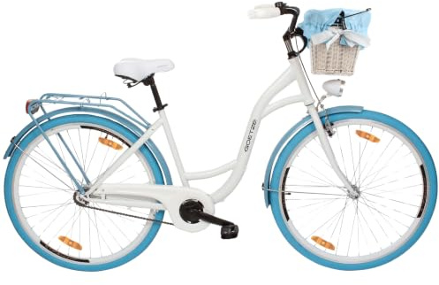 Goetze Style 26 Zoll Damen Citybike, 17 Zoll Tiefeinsteiger Rahmen, 1-Gang Rücktrittbremse, V-Bremse vorne, LED-Beleuchtung, Gepäckträger, Rattankorb, Komfortsattel, mit Ständer & Klingel