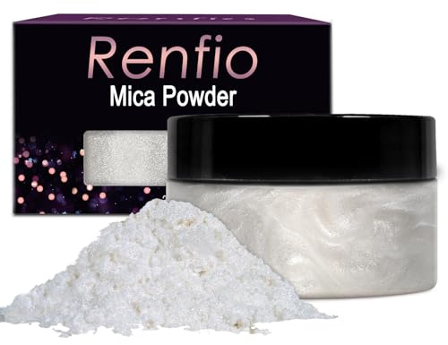 Renfio 100g Pigmento in Polvere di Mica Naturale, Pigmenti in Polvere Fine, Colore Perlato Brillante, Colorante per Resina Epossidica per Pittura, Produzione di Sapone, Slime, Bombe da Bagno - Bianco