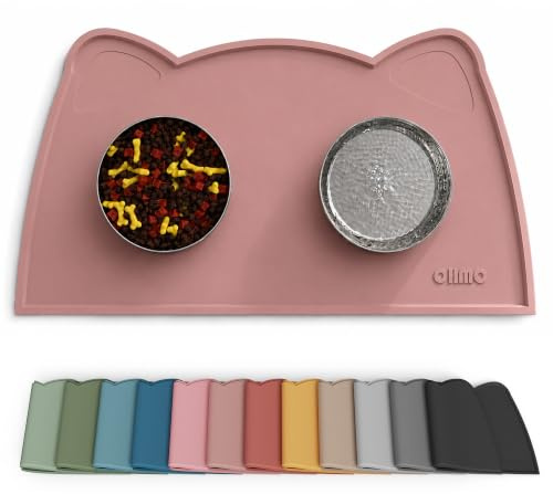 OHMO Napfunterlage Katzen Hund Futtermatte Katzen Zubehör 46x25cm Tee Rosa | Silikon Unterlage, Wasserdicht, Katzenzubehö, Hundenapf Unterlager, Rutschfest Futterunterlage, Leicht zu Reinigen