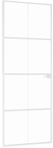 vidaXL Interior Door Home Decorative Bedroom Bathroom Internal Modern Internal Door Panel White 76x201.5 cm Tempered Glass and Aluminium Slim