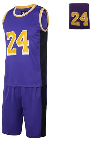 #24 Basketball Jerseys Outfit Tank Top Track Shorts Sport Sets Uniforms with Wristbands for Fans Kids Boys Youths L