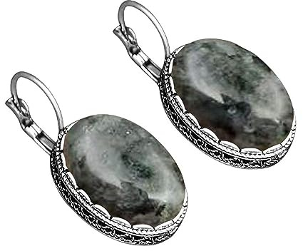 Ohrringe Hängend,Vintage Labradorit Tropfenohrringe Mit Inlay Ovaler Anhänger Baumelnde Hakenohrringe Edelsteinohrringe Antiker Barockstil Schmuck Geschenk für Mädchen Mutter Ehefrau