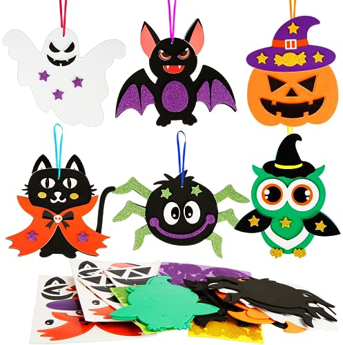 LAMEK 12 Halloween Bastelsets für Kinder Halloween Kreativsets zum Basteln | Kreative Kunsthandwerk Bastelhandwerk mit Moosgummi Aufkleber für Jungen Mädchen Halloweenzeit Karneval Geburtstag