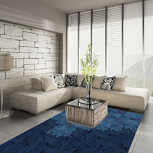 CUIMEI Küchenteppich 120 x 130 cm rutschfest Pflegeleicht Flurläufer Lang Mit Rutschfester Unterseite für Schlafzimmer Kinderzimmer, Blau A