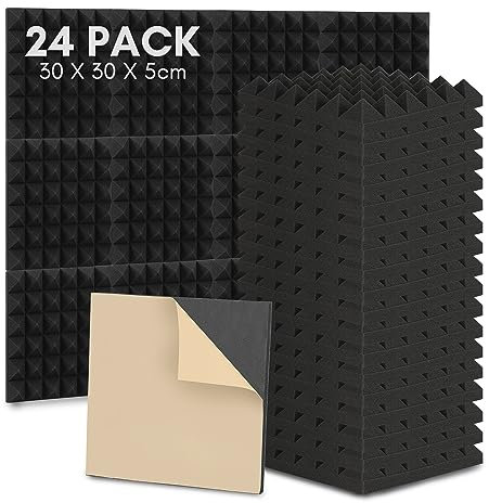 Ansobea Lot de 24 Panneaux de Mousse Acoustique,Pyramide Mousse Acoustique,haute densité Panneau Acoustiques, Mousse Anti-bruit pour podcasting, 30 * 30 * 5 cm