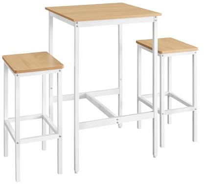 VASAGLE Mesa de Bar con Taburetes, Mesa Comedor con 2 Sillas, Taburetes de Bar, para Comedor, Cocina, Roble Dorado y Blanco Nube LBT017W09