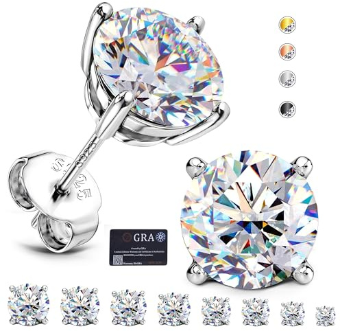 Moissanite Stud Earrings : 18K White Gold Plated Solid 925 Sterling Silver Earring Hypoallergenic Dainty Flat Back Stud Earrings Jewelry for Women Men D Color VVS1 Clarity 1ct