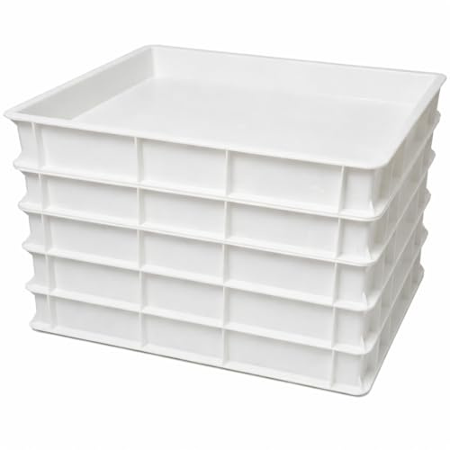 Morleos 5x Pizzaballenbox | 60x40x7 cm | Weiß | Made in Italy | Gärbox Teigballenbox Teigwanne Teigbox Teigkasten Hefekiste | stapelbar | Pizza - Waffel - Kuchen - Brotteig