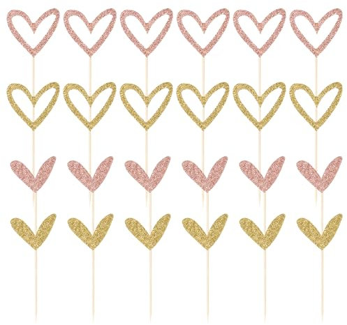 24 piezas de decoración para tartas en forma de corazón para cupcakes de cumpleaños, decoración para cupcakes, decoración de magdalenas, decoración en forma de corazón, adecuado para cumpleaños,