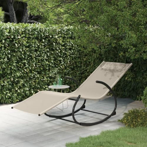 FUDUGEHMIOFWFJJ gartenstühle,relaxsessel,liegestuhl klappbar,Schaukelliege Creme Stahl und TextileneGeeignet für Garten, Pooldeck, Terrasse, Wohnzimmer