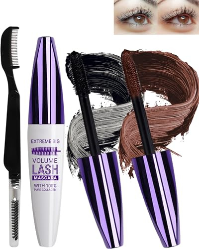 Wimperntusche Black Brown Wasserfest,Telescopic Waterproof Color Mascara | 5D 2 Colored Seidenfaser Wimpern Wimperntusche Wasserfest Mascara, Verlängerndes,Voluminöses,Cosplay Party Bunt Augen Makeup