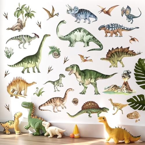 decalmile Wandsticker Dinosaurier Wandtattoo Dino Tiere Kinder Junge | Abziehbare und Aufklebbare Wandaufkleber, DIY Abnehmbare Wandkunst Abziehbilder, Wandfreundlich, Leuchtenden Farben