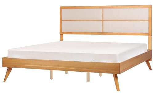 Beliani Bett Holzoptik braune Esche/beige mit Lattenrost 180x200 cm Kopfteil Poissy