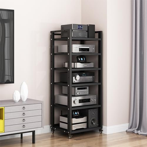 mobile per altoparlanti Supporto per giradischi/armadio AV angolare regolabile a 6 livelli, Scaffale mobile di stoccaggio dei media di grande capacità Vintage Console stereo, Organizzatore da cucina i