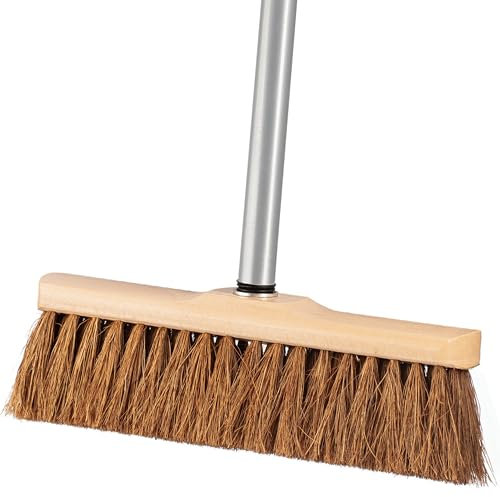 Kokosbesen mit Stiel, Kehrbesen Kokos mit Teleskopstiel Set, Saalbesen, Zimmerbesen, Straßenbesen mit Kokosborsten, Naturfaser