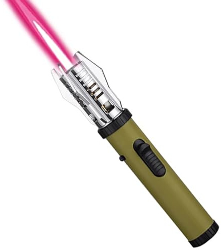 Windproof Straight Flame Lighter - Metal, High Temp Kitchen Torch - Adjustable Flame, Refillable for BBQ & Camping (Green)