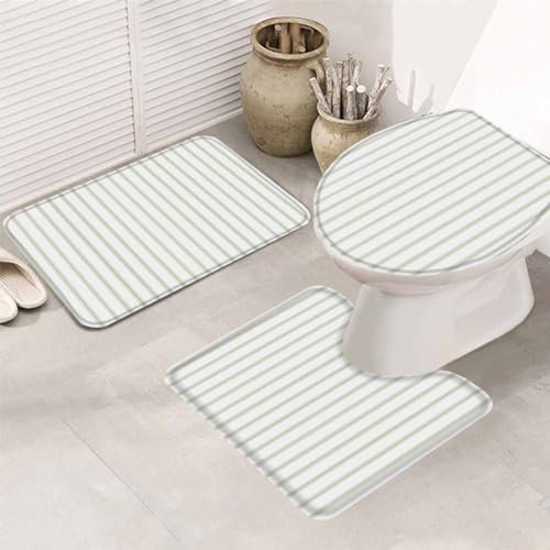 Set 3 Teilig Badvorleger Gestreifte Vertikale Salbeigrünstreifen Fußmatte Dekorative Wasserabsorbierend Badgarnitur Badematten, Für Spa, Wohnzimmer