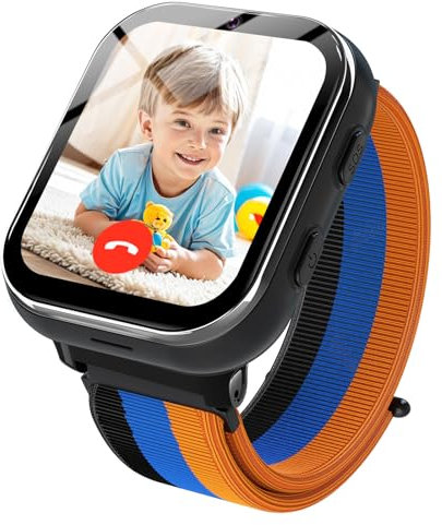 PTHTECHUS Smartwatch Kinder GPS, Kinderuhr Telefon mit 4G Anruffunktion, Videoanruf, WLAN, Kamera, SOS, Chat für Jungen Mädchen (Schwarz)