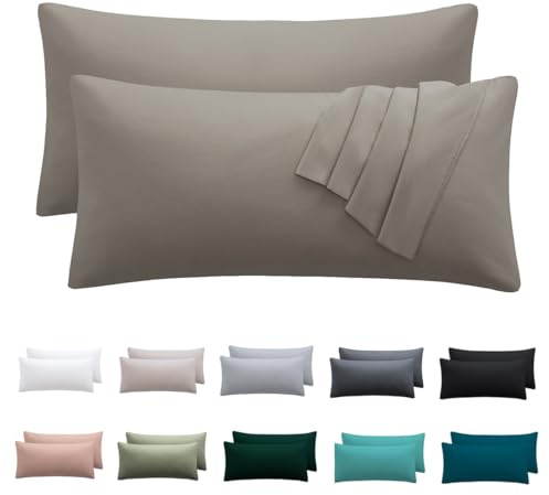 Nesture Kissenbezug 40 x 80 2er Set, Taupe, 100% Mikrofaser | kopfkissenbezug 40x80cm mit Reißverschluss, kissenhülle weich & bügelfrei, atmungsaktiv, Pflegeleicht bei 60°C waschbar