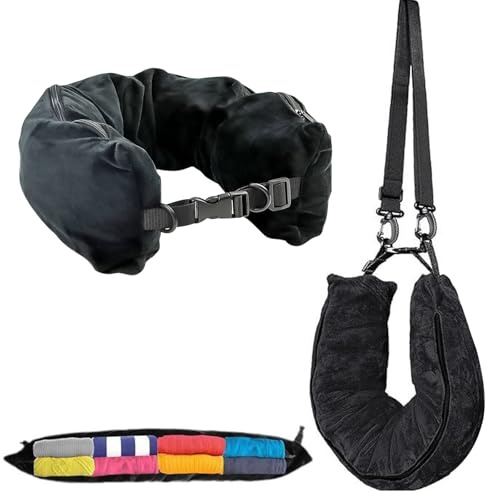 NIXRET Nackenkissen Flugzeug, Reisekissen Auto zum Reisen mit Sachen und Kleidung, Befüllbares Clothing Nackenhörnchen Stopfbares Travel Pillow für Flugreisen und andere Reisen (Schwarz)