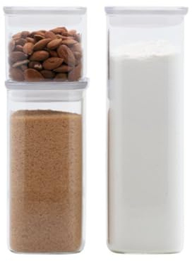 PEBBLY - Coffret de 3 Boîtes de Conservation Hautes et Rectangulaires en Verre avec Couvercles en Verre - 470 ml, 1,2 L et 1,8 L - Un Rangement Optimisé pour une Cuisine Organisée