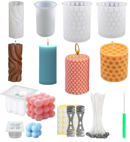 JUSJOYFE Kerzen Selber Machen Set 3D DIY Silikonformen für Kerzen und Kerzendocht, Gießen Formen und Dekorationen