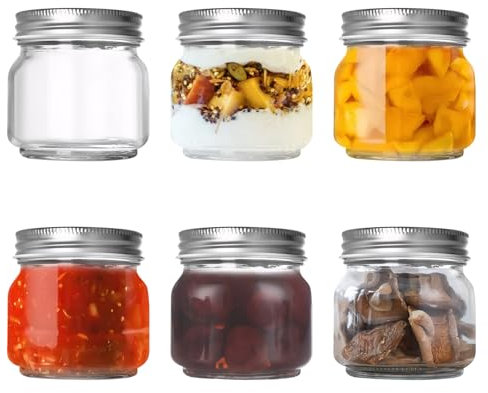 Lunaanda Tarros de Avena Nocturna, 6 Pack 250ml de Cristal Tipo Mason con Tapas, Vidrio Resistente para Preparación de Comidas, Mermelada y Jalea