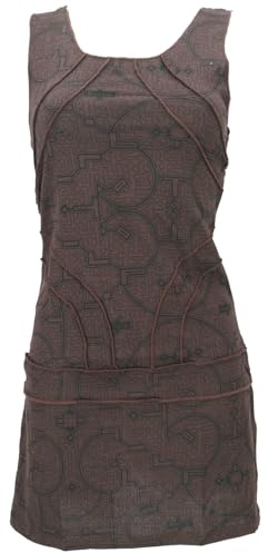 GURU SHOP Ethno Minikleid, Festival Goakleid mit Overlock - Braun/beige, Damen, Size:S