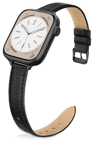 Tuocal Bracelet en cuir véritable compatible avec Apple Watch 38 mm, 40 mm, 41 mm, 42 mm (série 10) pour homme et femme, bracelet fin et élégant pour iWatch Series 10 9 8 7 6 5 4 3 2 1