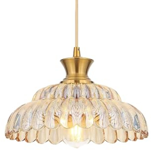 ZTTECH Vintage Glas Pendelleuchte 30cm Höhenverstellbar E27 Hängelampe für Küche Esszimmer Schlafzimmer Wohnzimmer (Gold+Bernstein)