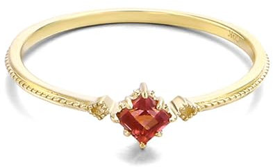 Mesnt 14K Gelbgold Damen Goldring 585 Echtgold mit Prinzessinenform Turmalin und Moissanit, Größe 61 (19.4)