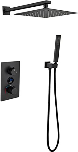 Grifo Mezclador baño, Juego Mezclador Ducha Empotrado, Cabezal Ducha Cuadrado y Juego Manguera, Juego Mezclador Ducha montado Pared